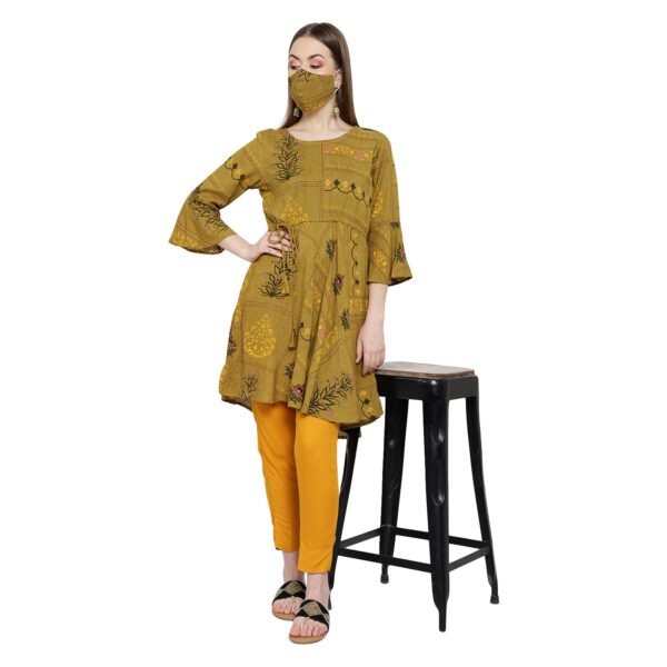 Leriya Fashion Kurti Pant Dupatta Set | Soft Cotton Blend Abstract Leaf  Printed Kurti with Pant Pair | with Side Dori | Perfect for Casual | Office  | Function Wear Kurta Set (