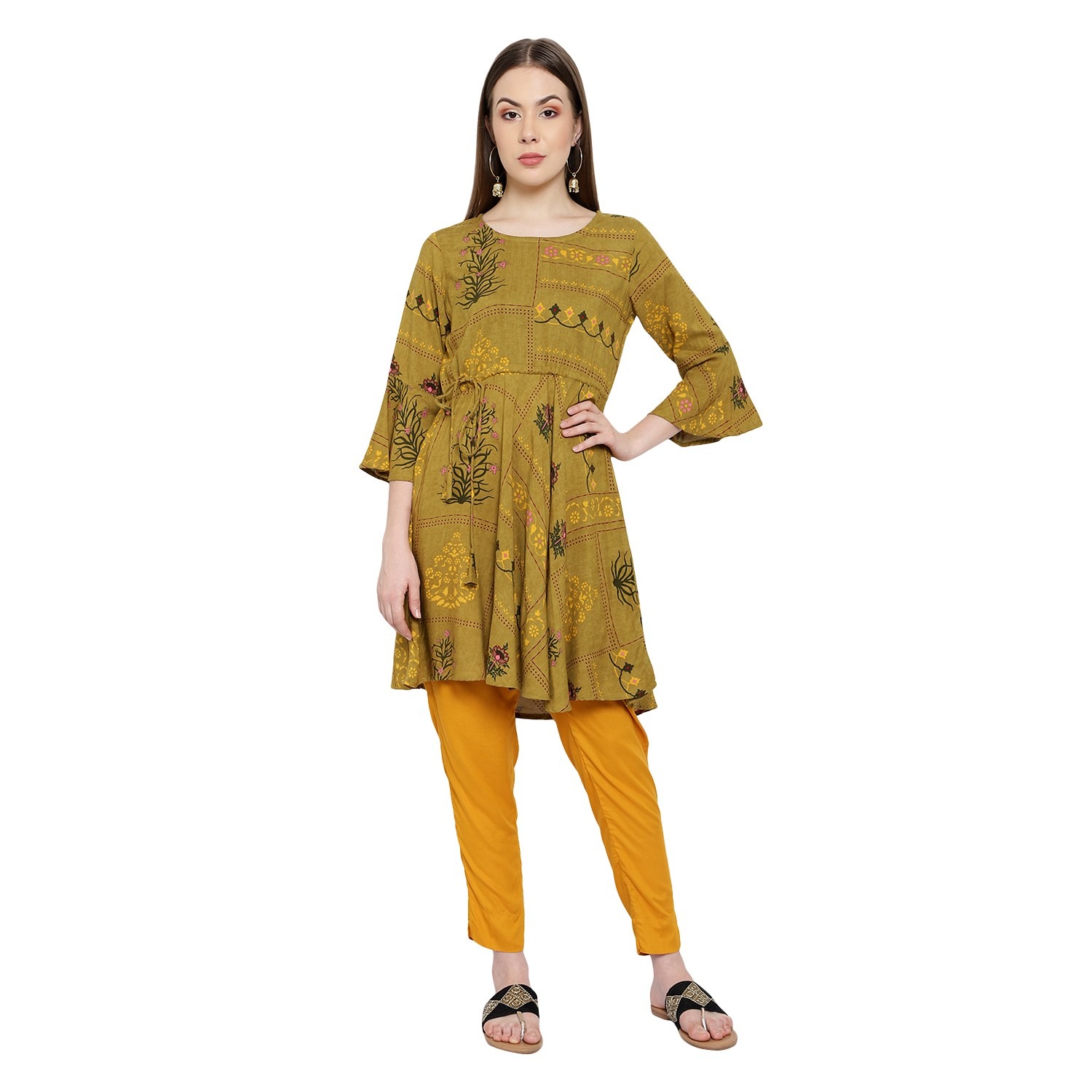 Buy Women's Yellow Gold Lucknowi Hand Embroidered Muslin Silk Short Kurti  Dress Online | PinkPhulkari California