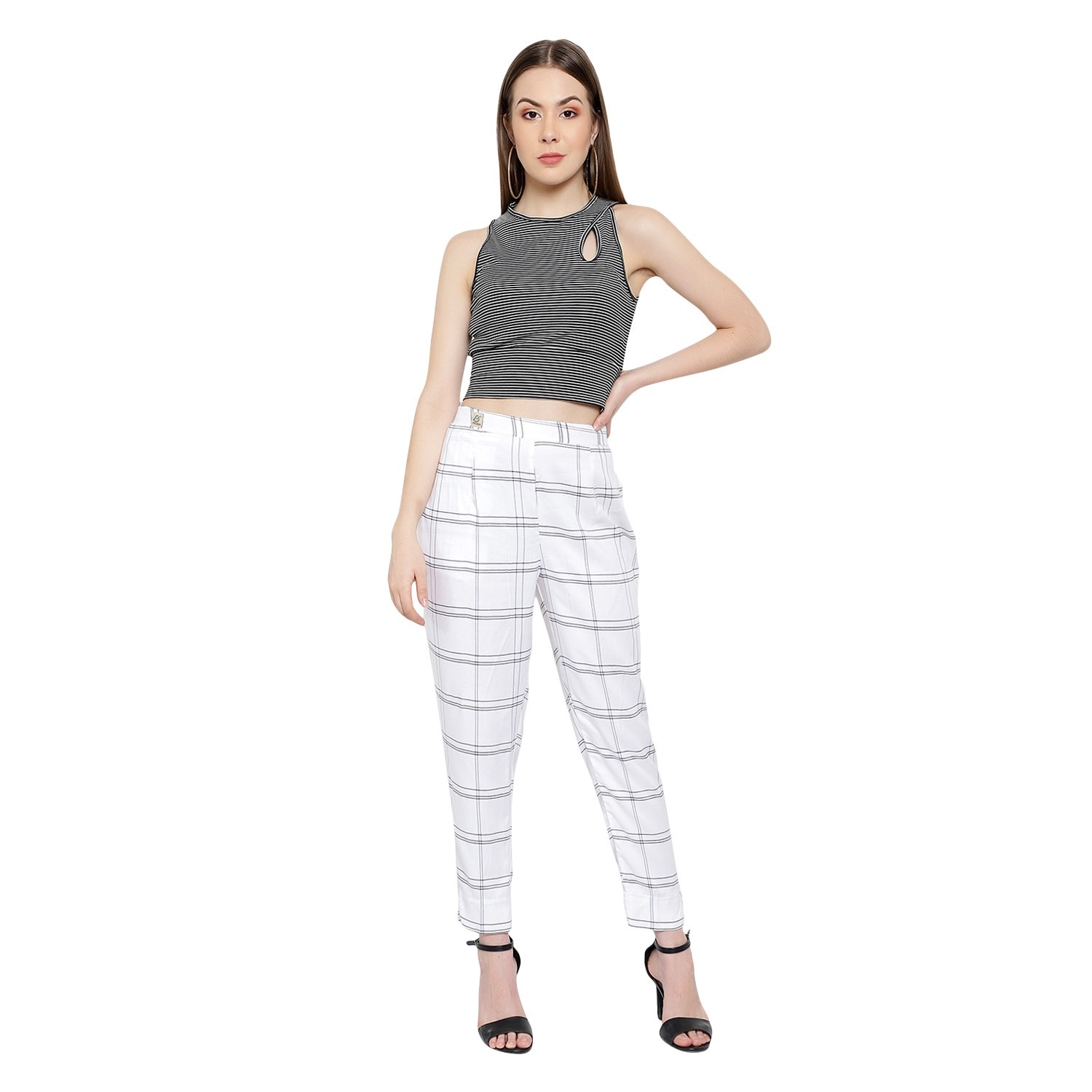Plus Size Black White Houndstooth Checkered Pants Online in India | Amydus