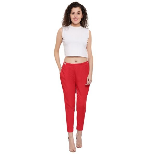 Buy Indian Ink Women Red Solid Regular Fit Flat Front Trousers  Trousers  for Women 1495594  Myntra