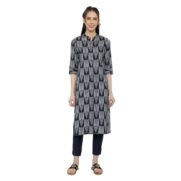 Women’s Navy Blue Ikat Print Kurti
