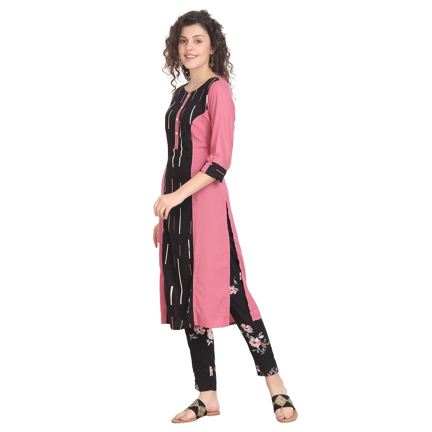 Buy Women's Black & Pink Yoke Design High-Low Kurti - Bhama Couture Online  at Best Price | Trendia.
