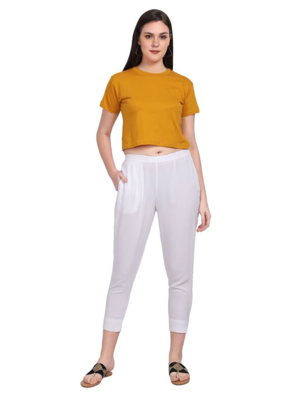 Women White Rayon Trouser