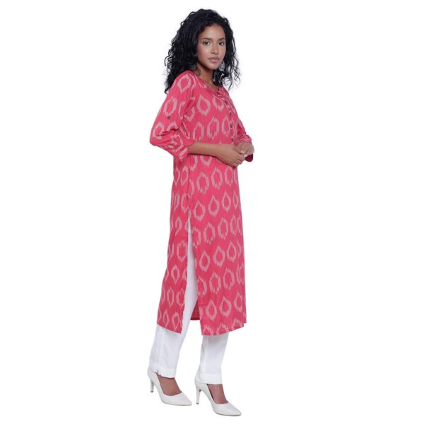 Aksha Women's Red Slub Solid Kurta | Round Collar Ladies Regular Kurti for Womens & Girls