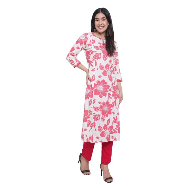 Floral Flourish Pink Color Women’s Straight Kurtas..