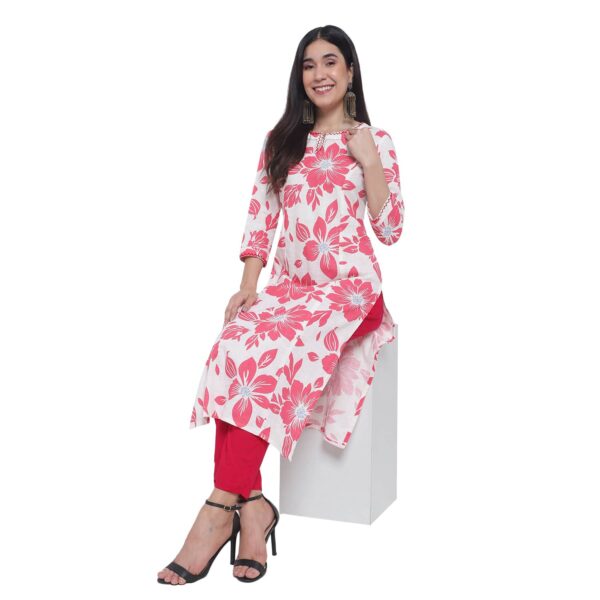 Floral Flourish Pink Color Women’s Straight Kurtas.