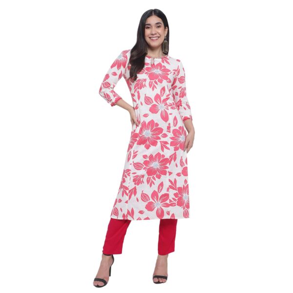 Floral Flourish Pink Color Women’s Straight Kurtas