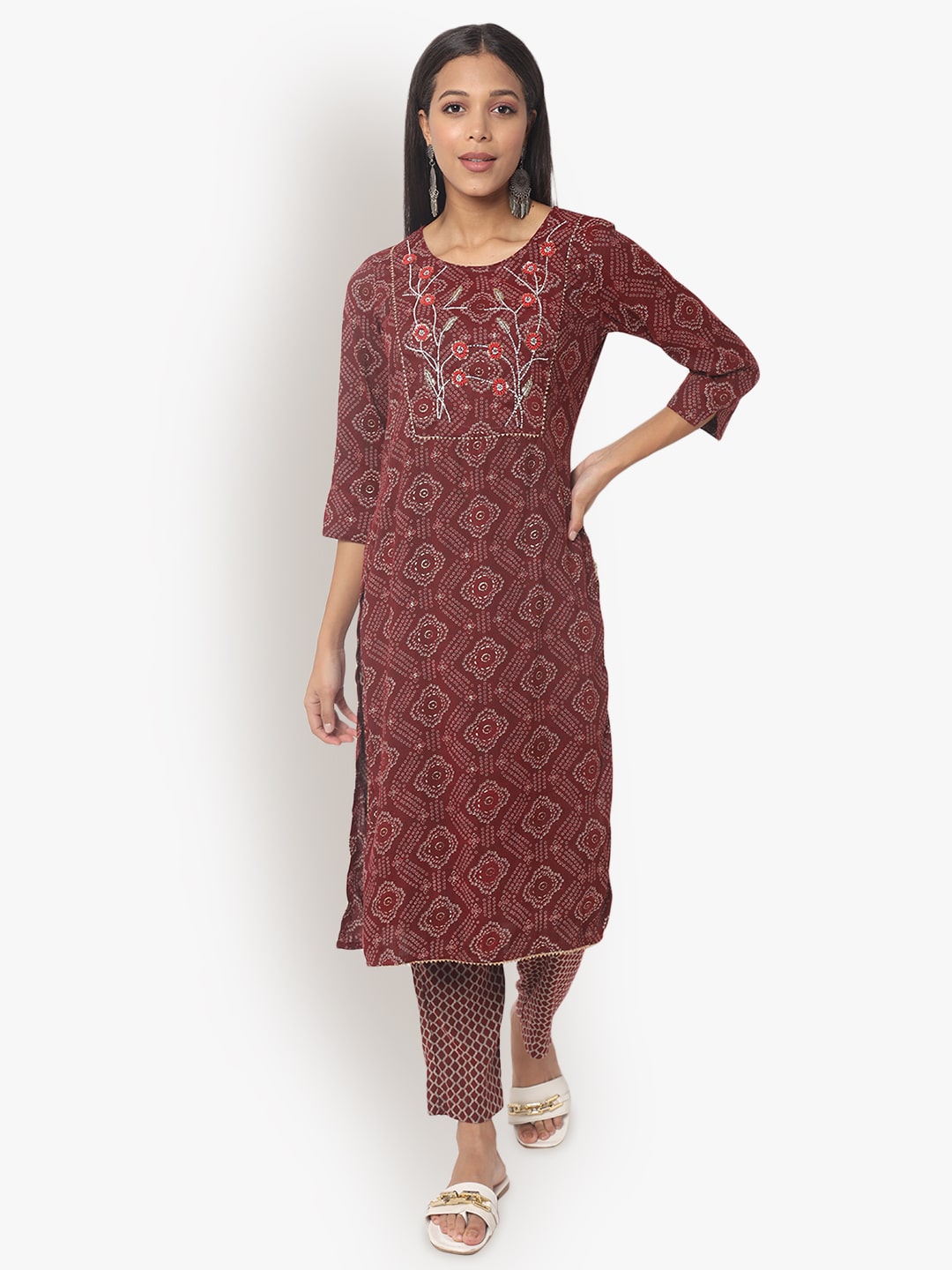 Maroon Cotton Palazzo Set With Sheer Elegance