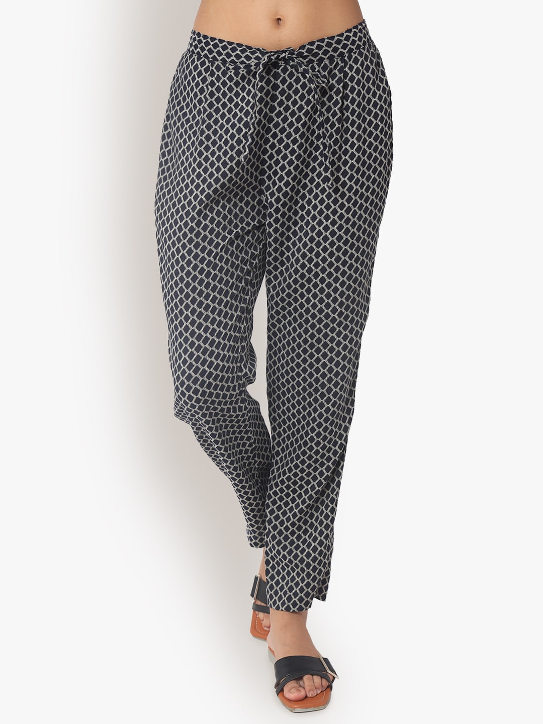 Patterned trousers - Navy blue/Patterned - Ladies | H&M IN