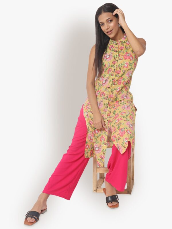Chic Yellow Cut Seleves Kurtis1