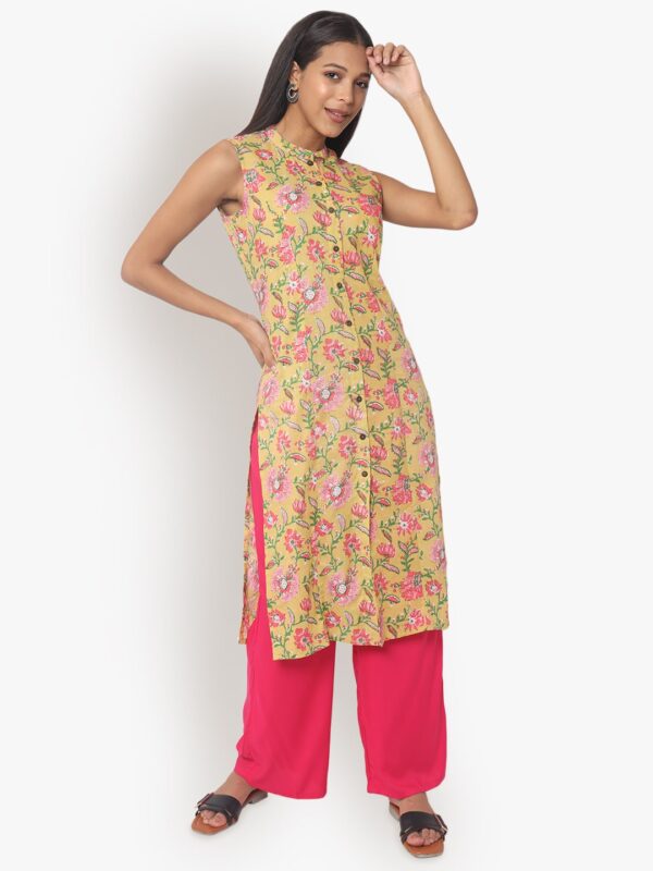 Chic Yellow Cut Seleves Kurtis3