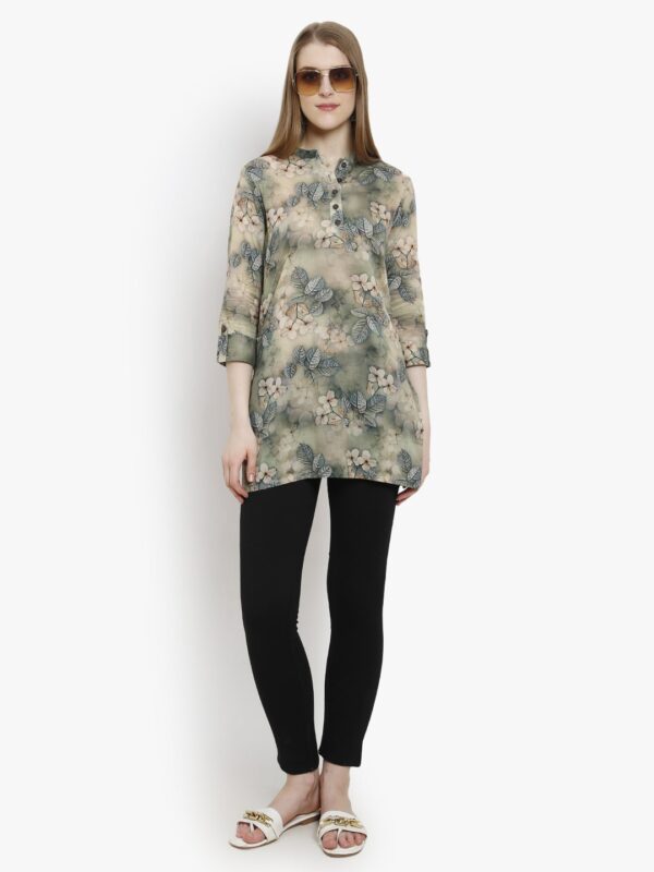 Floral Fantasy Green Short Top Kurtis
