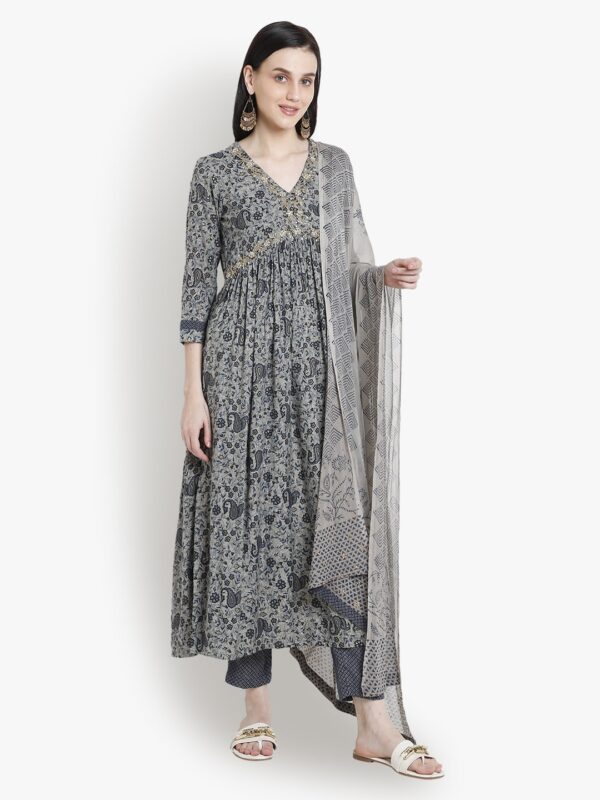 Aliya Chic Ensemble Grey & Blue Women Ladies Suit1