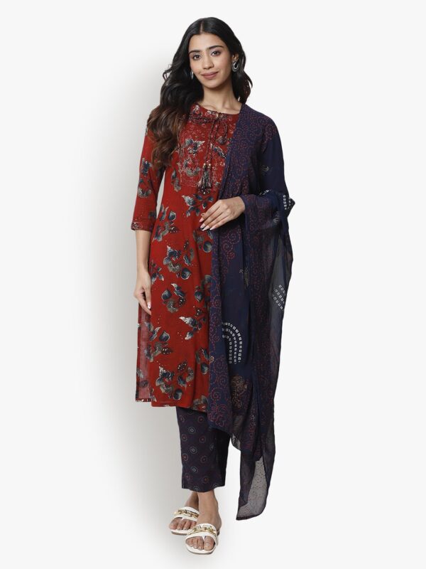 Fashionably Paired Maroon Women Ladies Suit