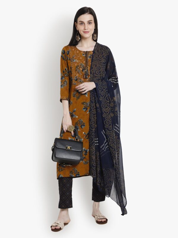 Fashionably Paired Mustard Women Ladies Suit..