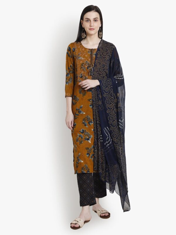 Fashionably Paired Mustard Women Ladies Suit