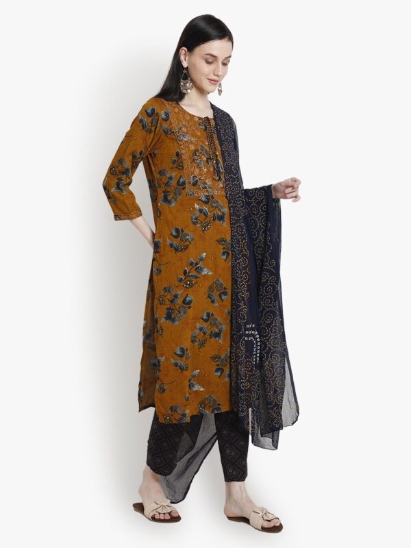 Fashionably Paired Mustard Women Ladies Suit...