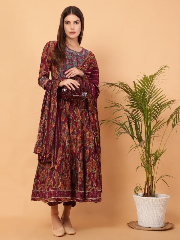 Palatial Charm Wine Anarkali Suit1